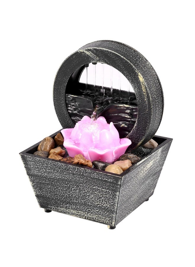 ARABIQO Indoor Tabletop Water Fountain with LED Rolling Ball, Feng Shui Waterfall Fountain for Home & Office Décor, Modern Living Room Table Fountain, Relaxing Water Feature Gift (Multicolor lotus Flower) - Image 1